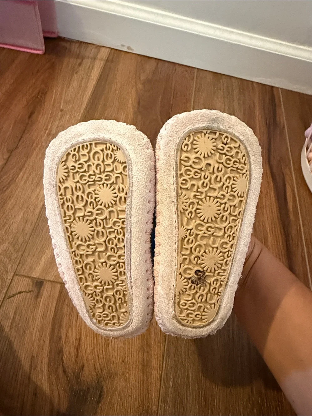 UGG Pink Leopard Baby Booties with Faux Fur Trim